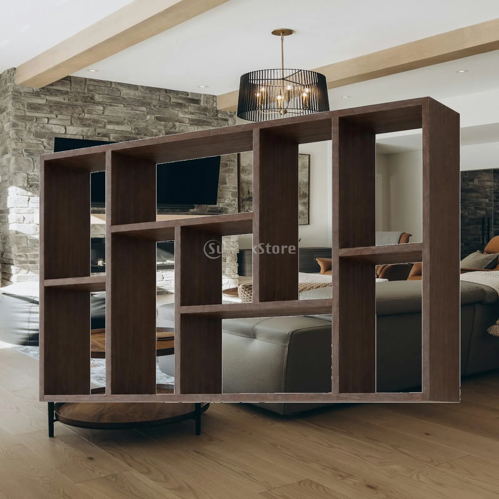 Open Frame Wall Shelf with Compartments Long-Lasting Wall-Mounted Solid Wood Shelf Decorative Eco-Friendly for Living Room