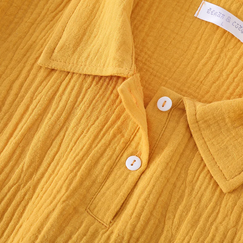 2023 Summer New Women's Sleeping Dress 100% Cotton Crepe Short Sleeve Polo Dress Women's Button Home Casual Dress Nightgown