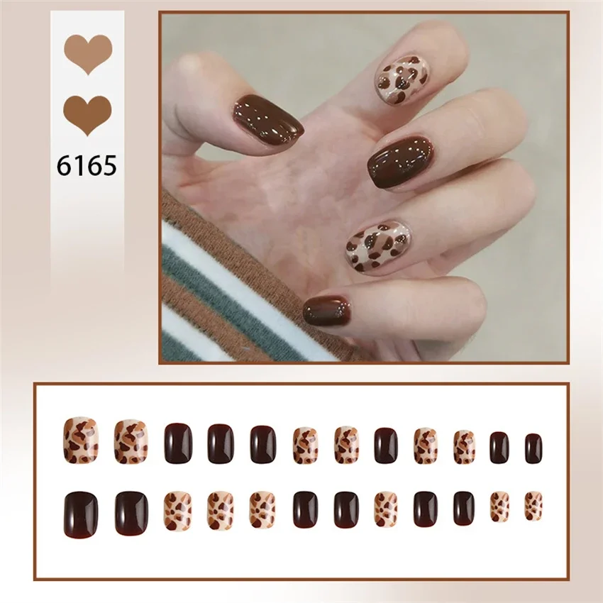 24Pcs/Set Premium Feeling Fake Nails Nude Short Removable Acrylic Wearing False Nails French Full Coverage Press on Nail Art