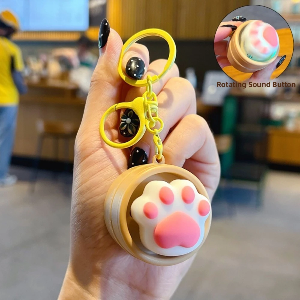 Light-up Press Keyboard Keychain Mini Cartoon Button Clicker Keyring Rotational Sound Generation Simulation Dumplings Keychain