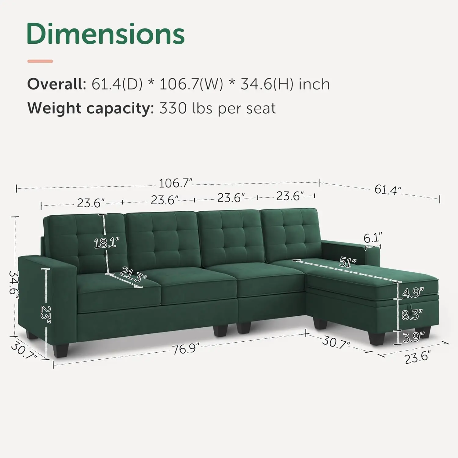 Sofá seccional en forma de L, mueble de terciopelo de 4 plazas, Reversible, para sala de estar, color verde