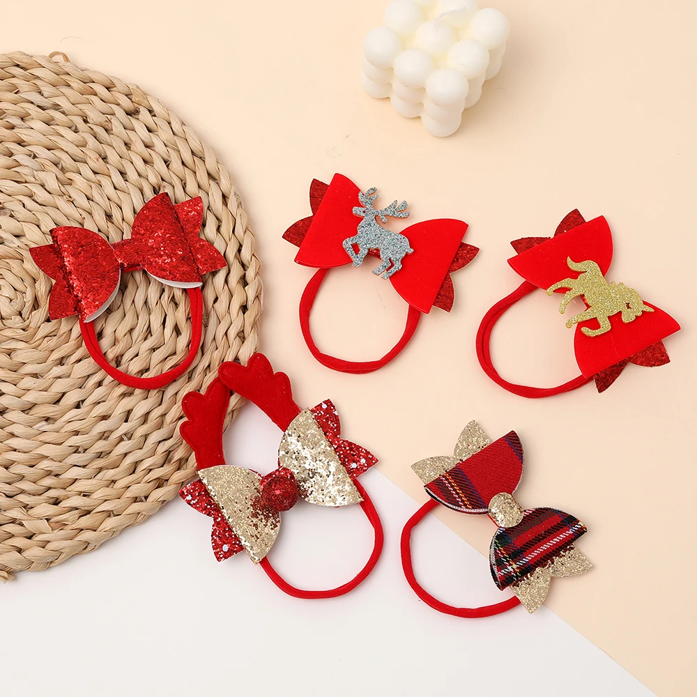 Festival Christmas Head Band Kids Bows Hairbands Soft and Seamless Nylon Hair Band Newborn Baby Gift Red Color Hair Accessories