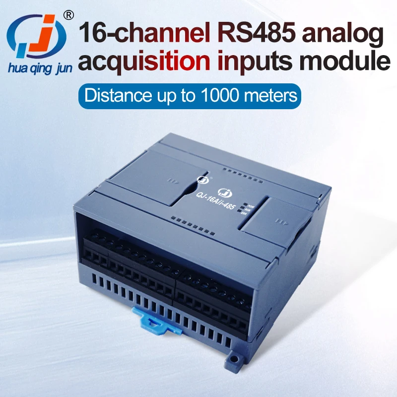 Huaqingjun 16-Channel RS485 Communication Analog Inputs Module 0-5V 0-10V QJ-16AIV-485 Modbus RTU QJ-16AIV-485 AI Board for PLC