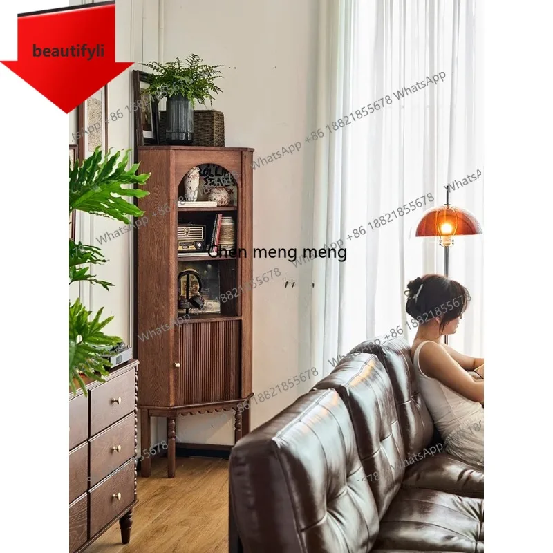 

X188 угловой шкаф из цельного дерева во французском стиле ретро для маленькой квартиры, бытовой антикварный настенный шкафчик