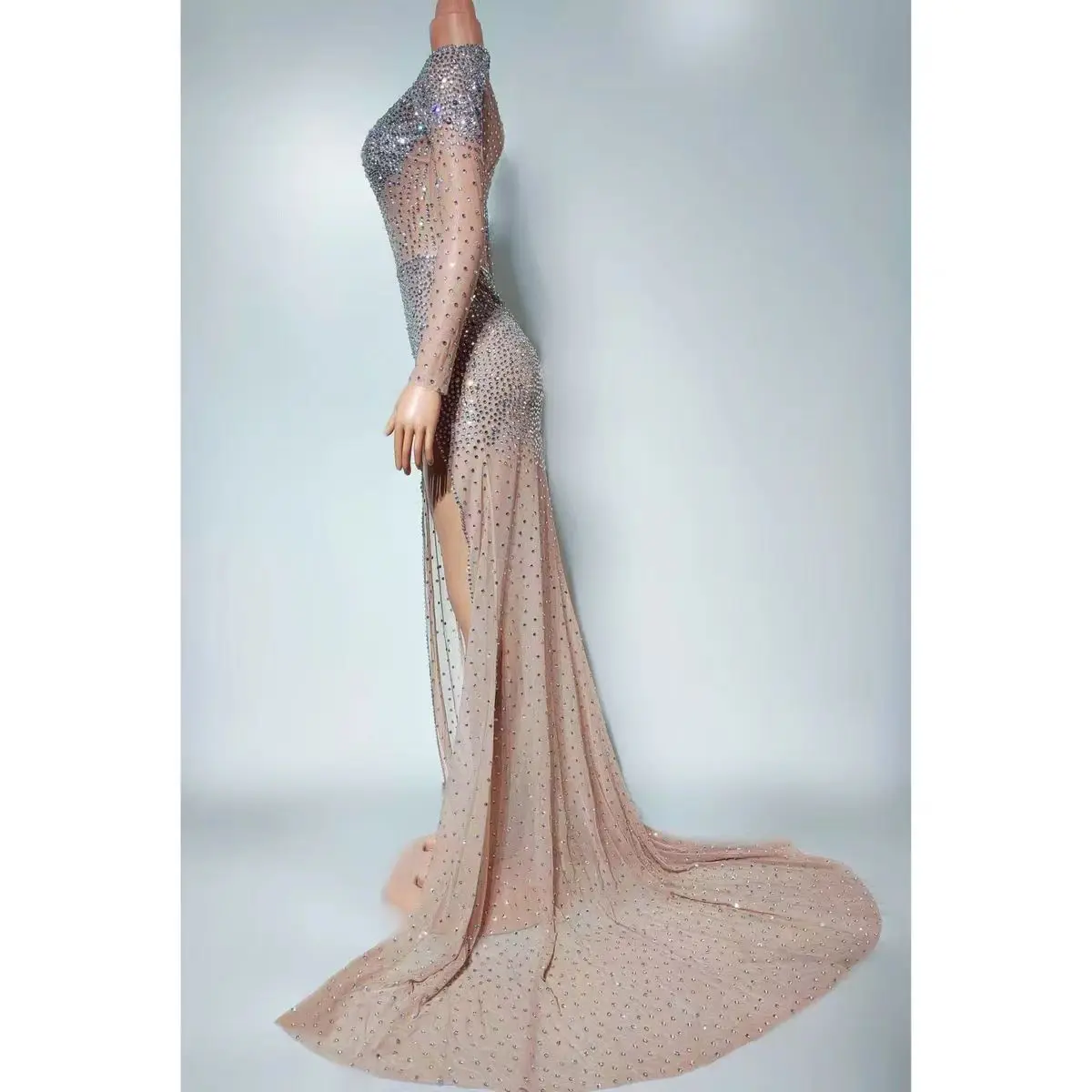 Klub nocny DJ Bar Kostium sceniczny dla piosenkarki Seksowna perspektywa Siatka Pełna diamentowa spódnica z wysokim rozcięciem Zespół taneczny Impreza tematyczna Pokaz