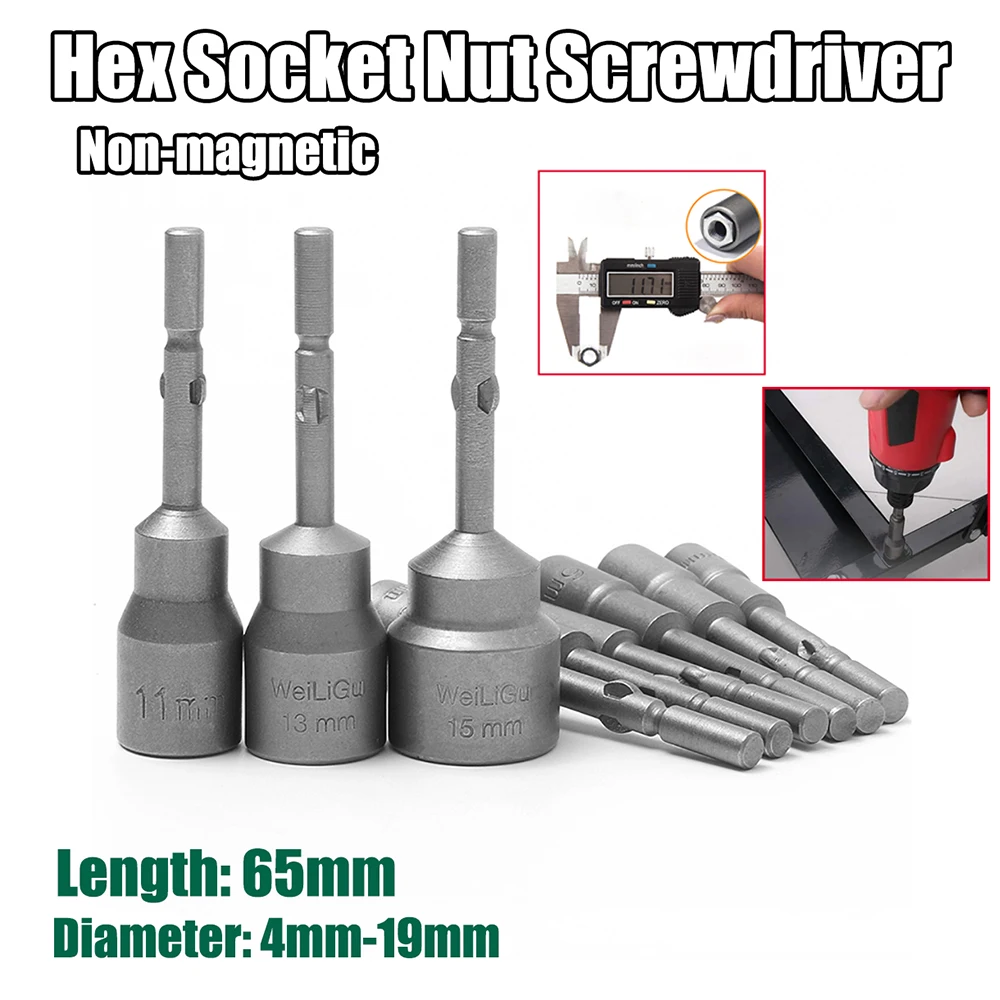 

4mm-19mm Impact Socket Non-magnetic Nut Screwdriver Hex Key Set Drill Bit Adapter for Power Drills Impact Drivers Socket Kit