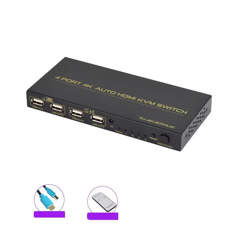 4 Ports KVM Switch Box For 4 PC Sharing Keyboard Mouse Printer Video Display 4 In 1 Out USB HDMI-compatible Splitter