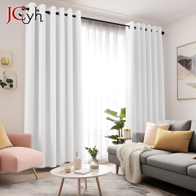 Pure White Curtains for Living Room Bedroom Elegant Solid Hall Curtain for Door Drapes Cortinas Ready-made Rideaux Shading 75%