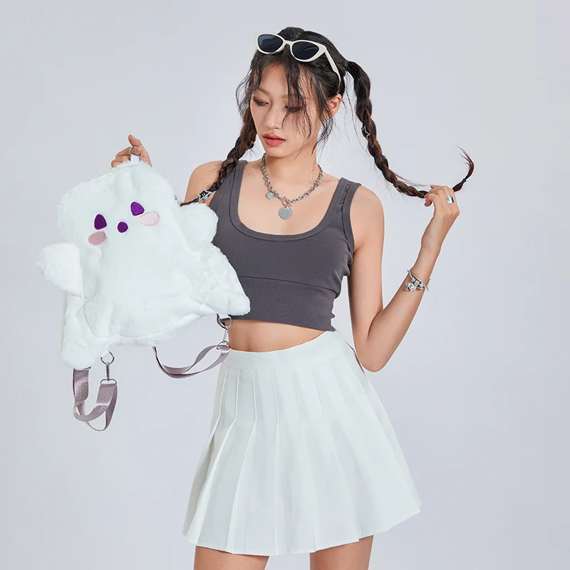 Newest White Cartoon Ghost Shaped Backpack Cute Soft Plush Doll Toys Stuffed Doll for Women Gifts