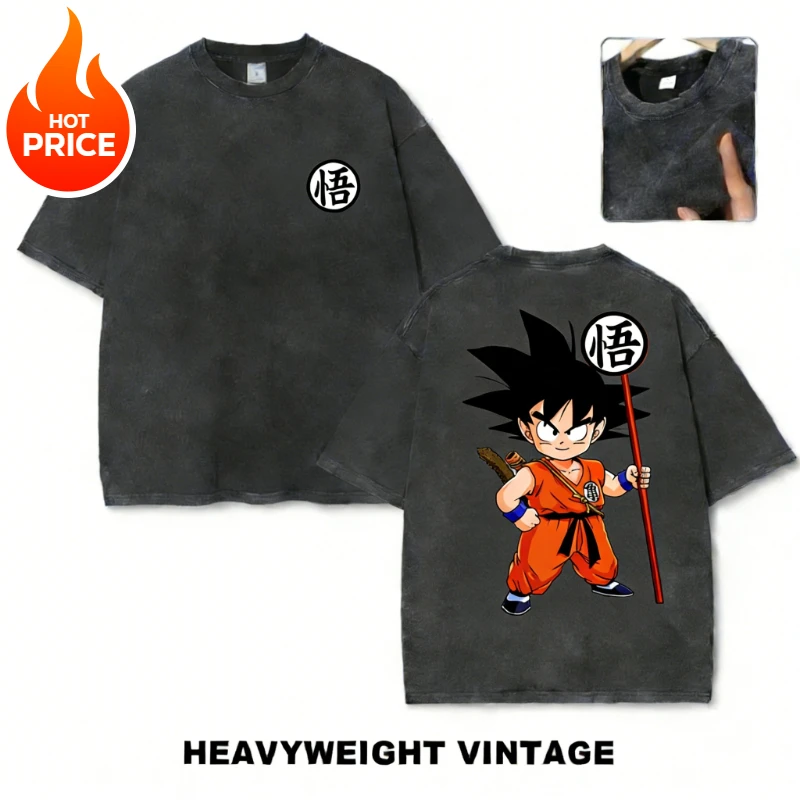 Dragon Ball Son Goku Super Saiyan Harajuku Summer Washed T-shirt Men Vintage Streetwear Loose Women Casual Sports Short-sleeved