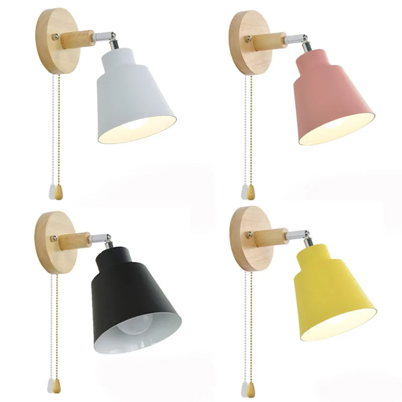

Modern Minimalist Creative Bedroom Bedside Lamp Zipper Switch Log Base Nordic Restaurant Background Wall Decorative Wall Lamp