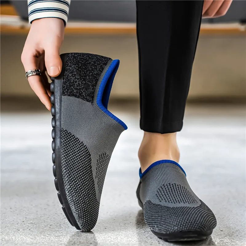 Sapatilhas masculinas de malha respirável, sapatilhas de slip-on planas, cor mista, sapatos estudantis ao ar livre, alta qualidade, primavera