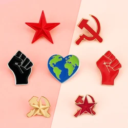 Retro Soviet Red Star Pin Hammer Sickle Enamel Brooch Solidarity Earth Communism Emblem Brooches Perfect Jacket Hat Accessories