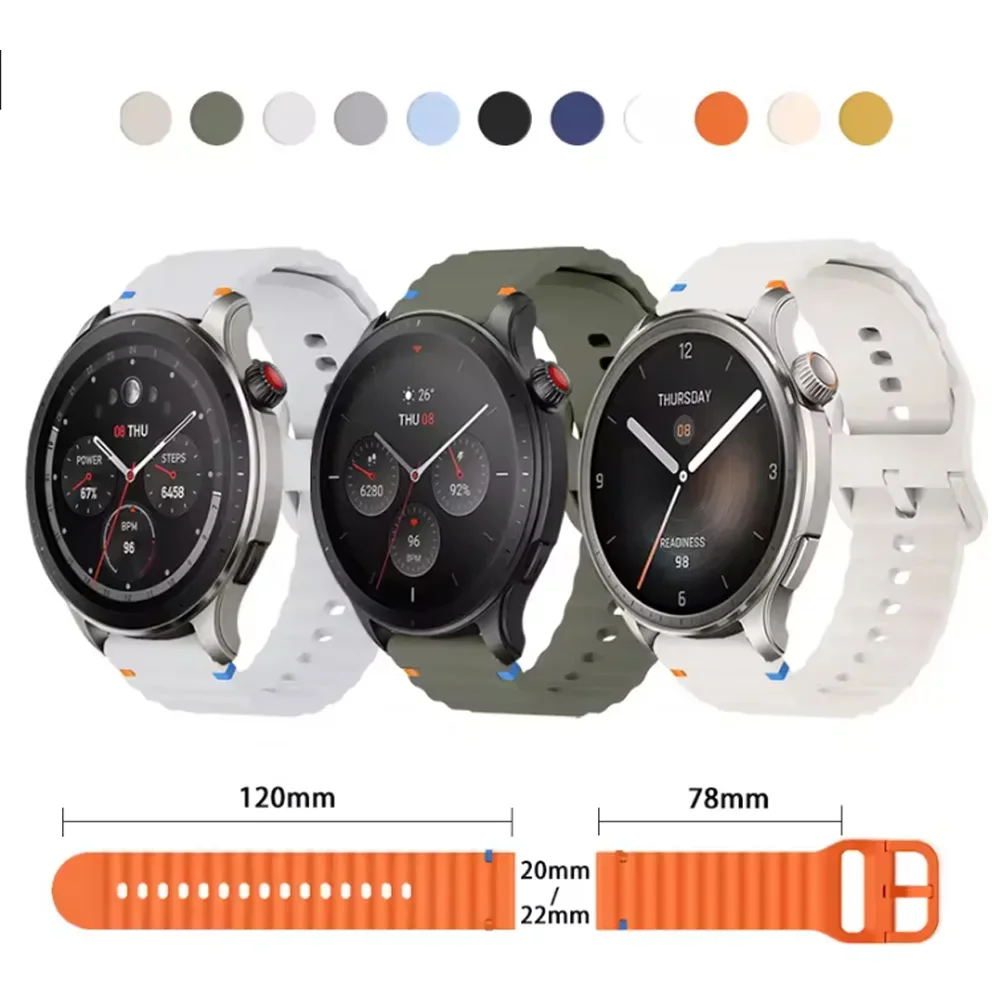 

Ремешок 22 мм для Amazfit Balance/GTR 4 46 мм/BIP 5/GTR 3 Мягкий силиконовый ремешок 20 мм для Active 42 мм/Bip 5 Unity/GTR Mini/GTS 4 2 mini