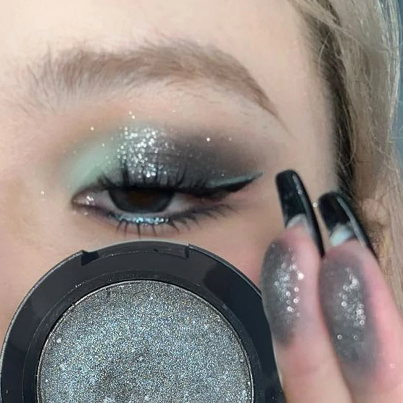 Geräucherte blaue, funkelnde, glänzende Lidschattencreme, einfarbiger Lidschatten, metallischer, violetter, grüner Diamant, aufhellender Glitzer-Highlighter