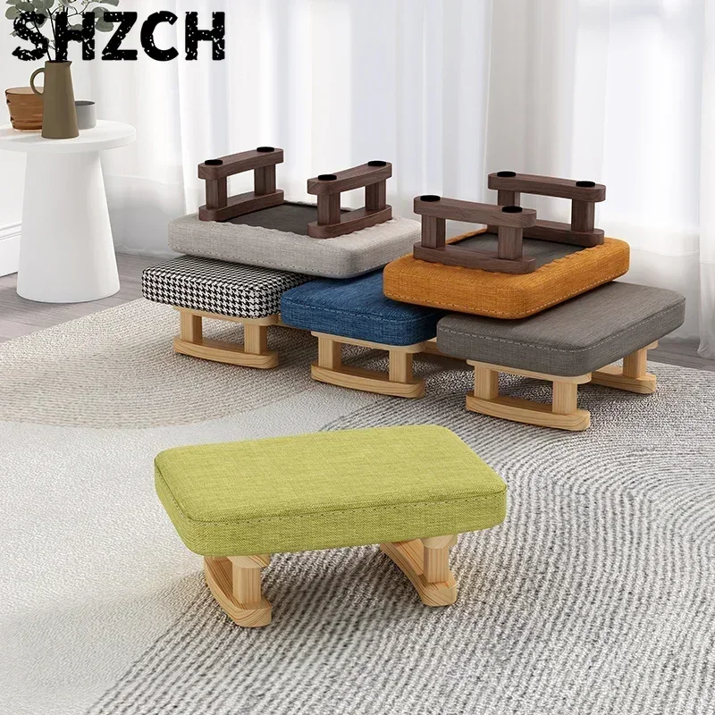 Colorful Small Wooden Stool with Non-Slip Pad Footrest Seat Square Household Living Room Hallway Sofa Tea Stools