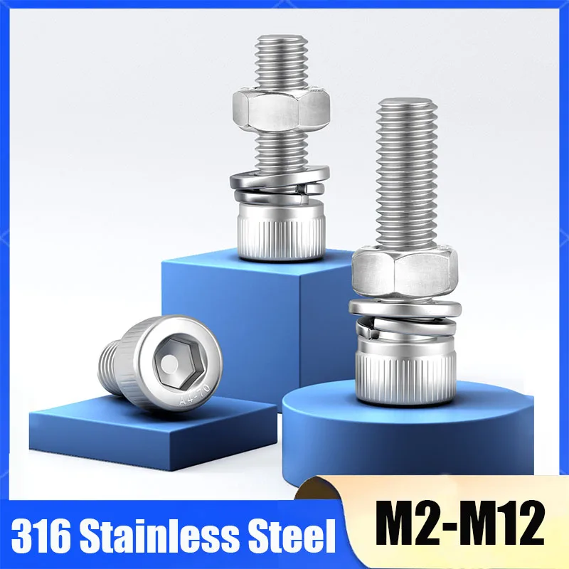 Hex Socket Head Cap Screw Nuts With Washers Sets M2 M2.5 M3 M4 M5 M6 M8 M10 M12 Stainless Steel Allen Head Bolts And Nuts Kits