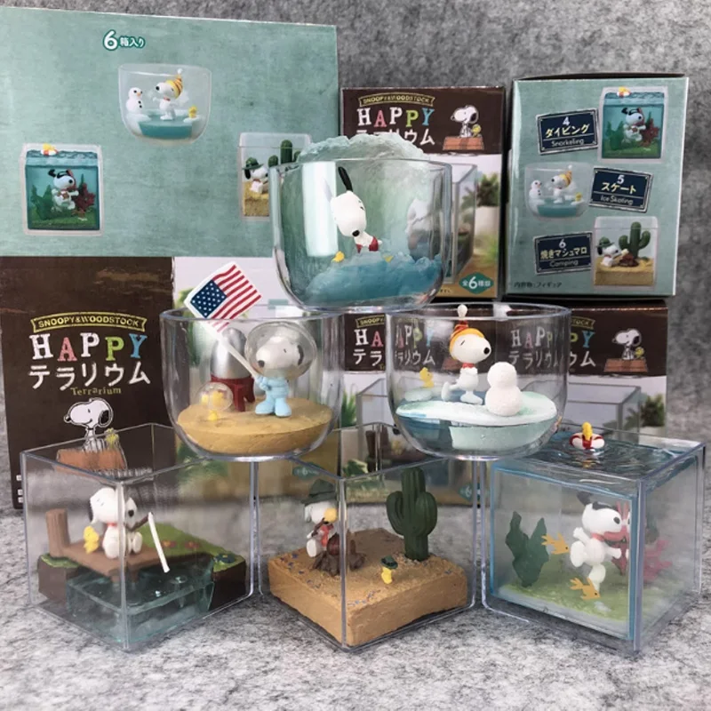 

Anime Figures Snoopy Pleasant Holiday Miniature Tourism Scene Blind Box Toy Model Collection Ornament Kids Birthday Gifts
