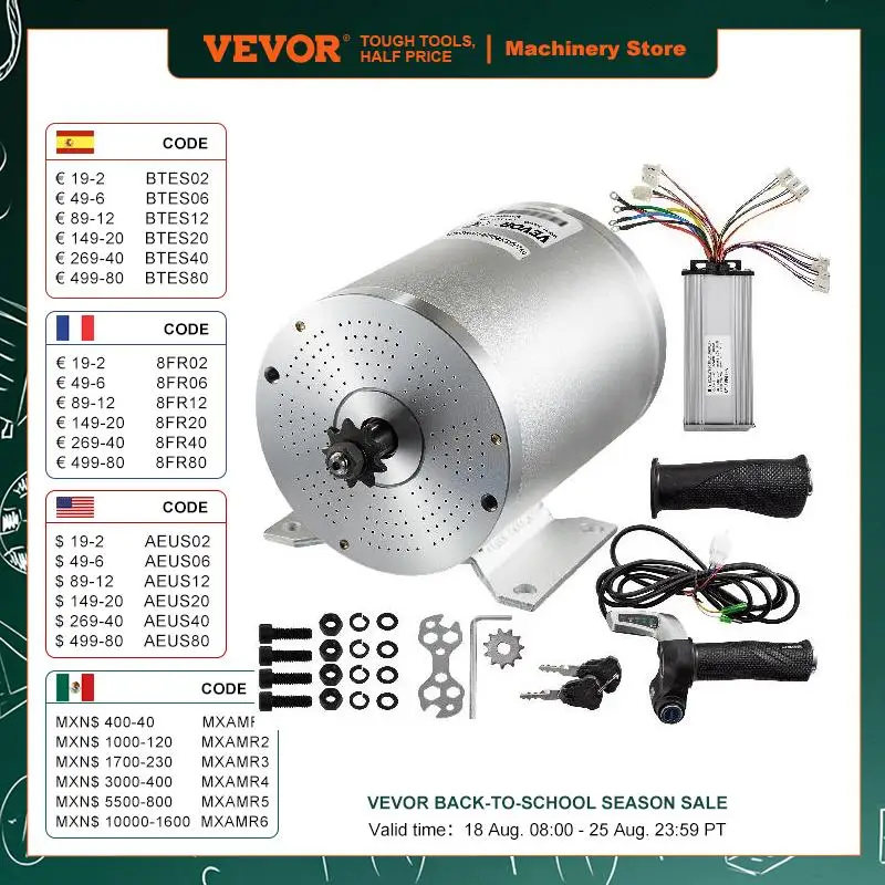 VEVOR Brushless Electric DC Motor W/ Mounting Bracket & Controller 48V 2000W High Speed Low Noise for E-Scooters Go-Karts E-Bike