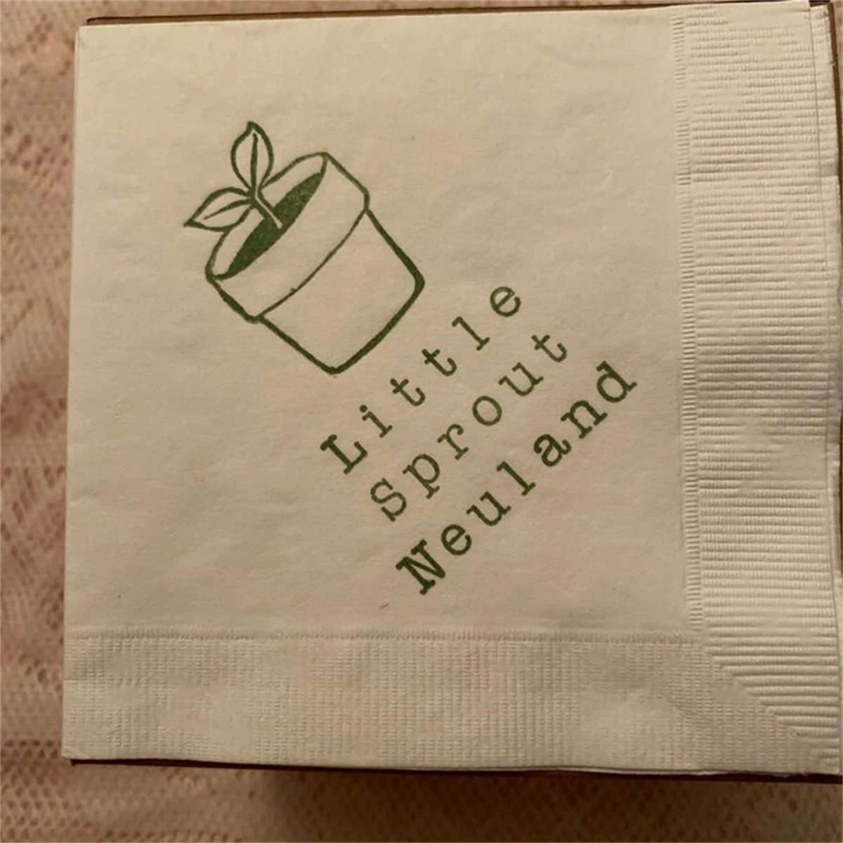 Personalized Little Sprout Cocktail Napkins Beverage Garden Spring Summer Baby Shower in Olive Green ink Birthday Party, 50Pcs