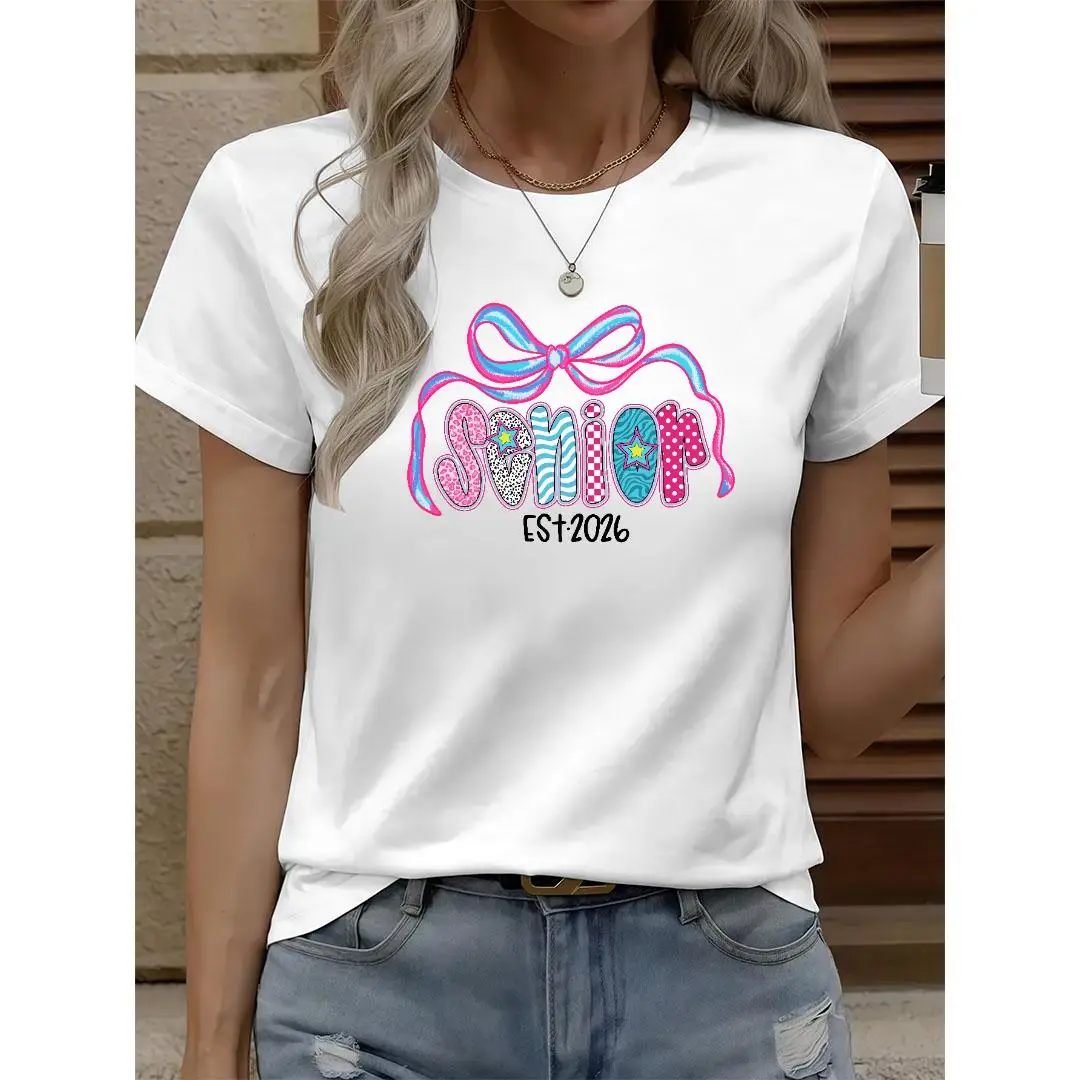 

"Senior Est 2026 T-Shirt for Women | Cute Bow Graphic Tee | Class of 2026 Graduation Gift | Back To School Top"