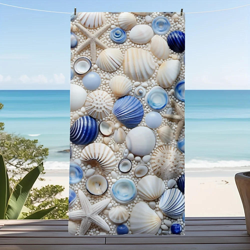Beach towel with starfish and shell print