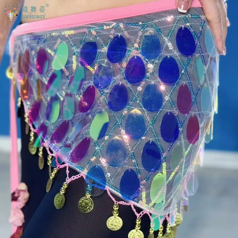 Belly Dance Waist Chain Mermaid Sequins Waist Towel Hip Skirt Practice Clothing Fart Curtain Oriental Dance Practice Waist Scarf