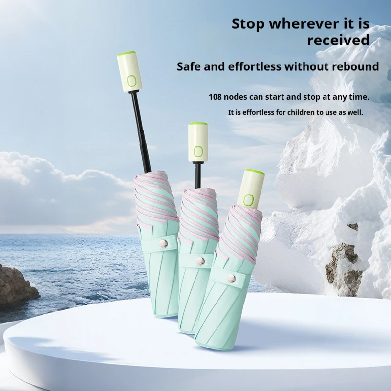 Automatic Round Corner Folding Sun Umbrella UV Resistant Lightweight Colorful Glue Sun Protection Anti-Rebound Design