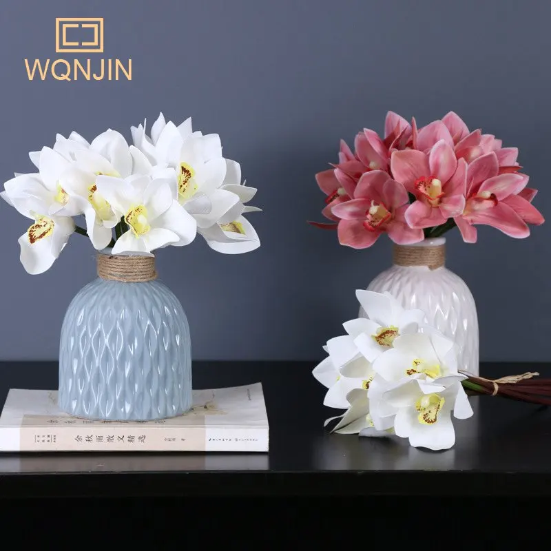 6pcs/lot Simulated Bouquet Cymbidium Magnolia Hand Holding Flower Hand Binding Cymbidium Silk Flower Home Decoration Wedding