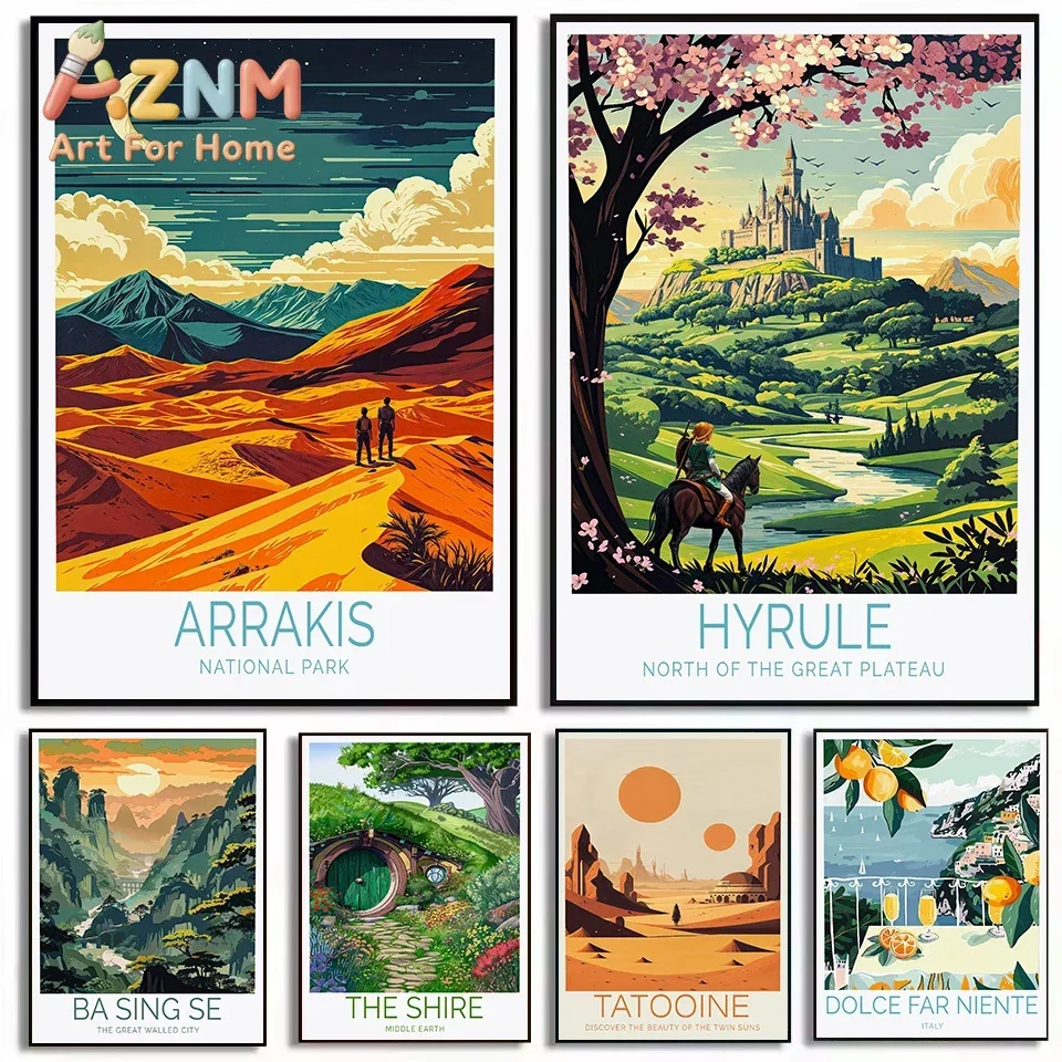 Vintage Fantasy Travel Scenery Arrakis Dune Middle Earth Famous Cityscape Poster Canvas Painting Wall Pictures Home Decor Gif