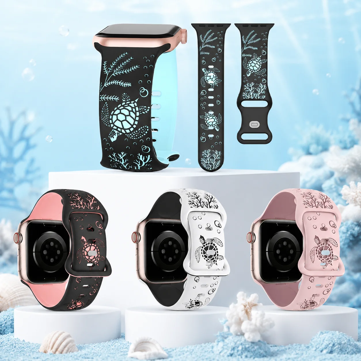 Turtle Watch Band für Apple Watch 40/41/42/44/45/46/49mm, weich geformtes Sport-Silikonarmband für iWatch Series 11 10 9 8 7 6 5 4 SE