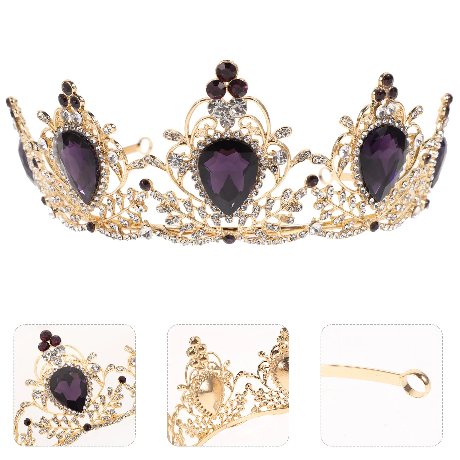 

Retro Crown for Women Pearl Vintage Bride Hair Accessories Girls Costume Purple Bridal Wedding Engagement Party Rhinestone Non