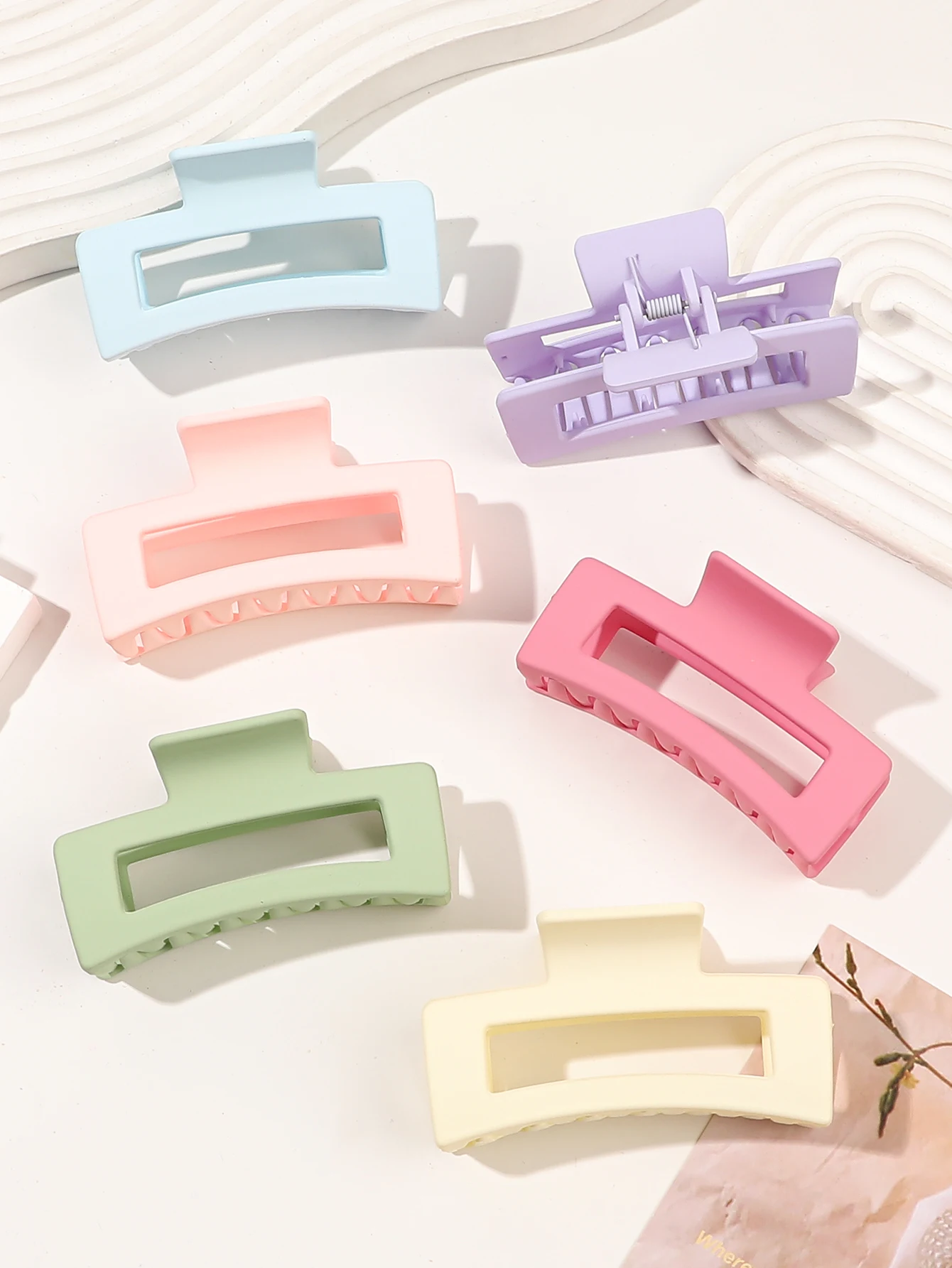 6 Pcs Large Multicolored Rectangle Hair Claw Clips Strong Hold Claw Clips Accessories for Women Girls Thin Thick Hair