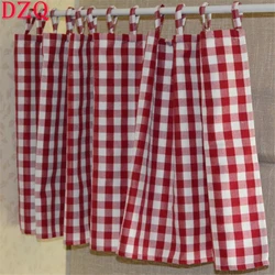 Korea Sweet Lattice Tab Top Short Curtains Red Plaid Half Curtains Cloth Kitchen Valance #A091