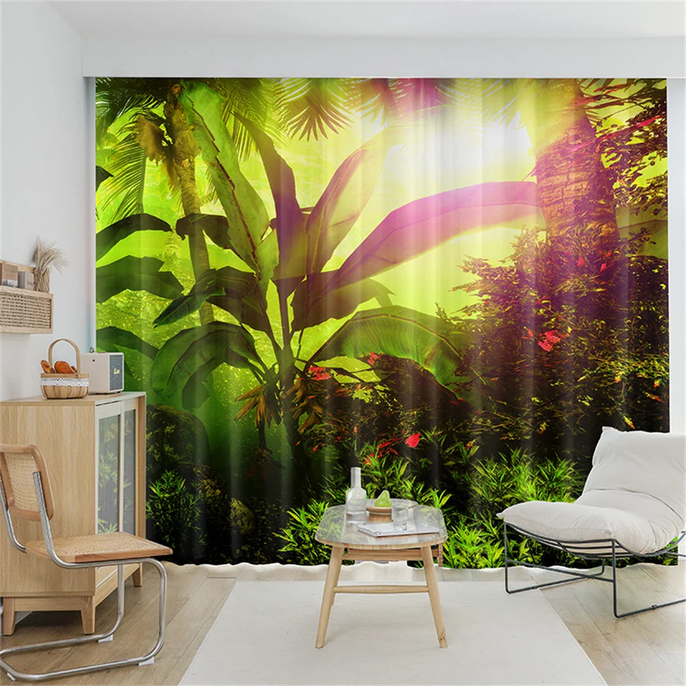 Tropical Rainforest Tree Leaf Plant Nature Kids Window Curtains Blinds for Living Room Bedroom Kitchen Door Home Decor 2Pieces