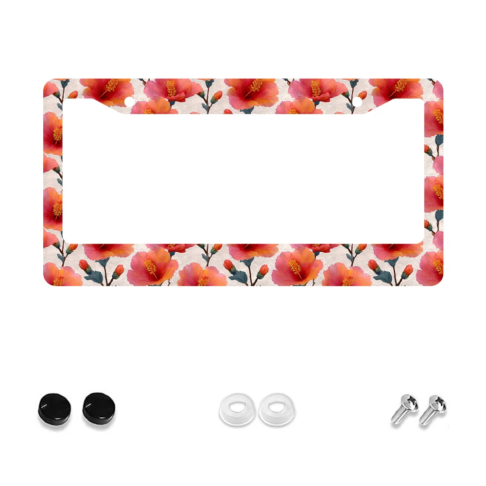 

1 шт. винтажная рамка номерного знака с розовым цветочным узором и 2 отверстиями, алюминиевый материал, 6x12 дюймов с набором винтов, ретро-украшение автомобиля