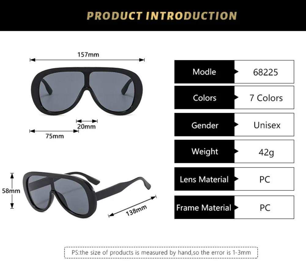 2025 New Fashion Pilot One-Piece Oversized Sunglasses Women Men Retro Luxury Designer Sun Glasses Trending Shades UV400 Eyeglass