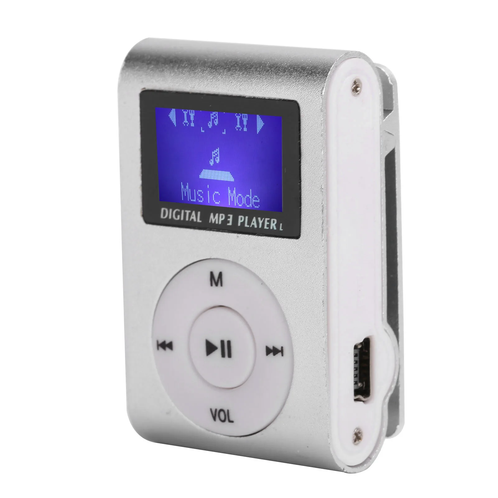 مشغل موسيقى MP3 صغير محمول مشبك خلفي رياضي شاشة LCD تدعم بطاقة الذاكرة (فضي)