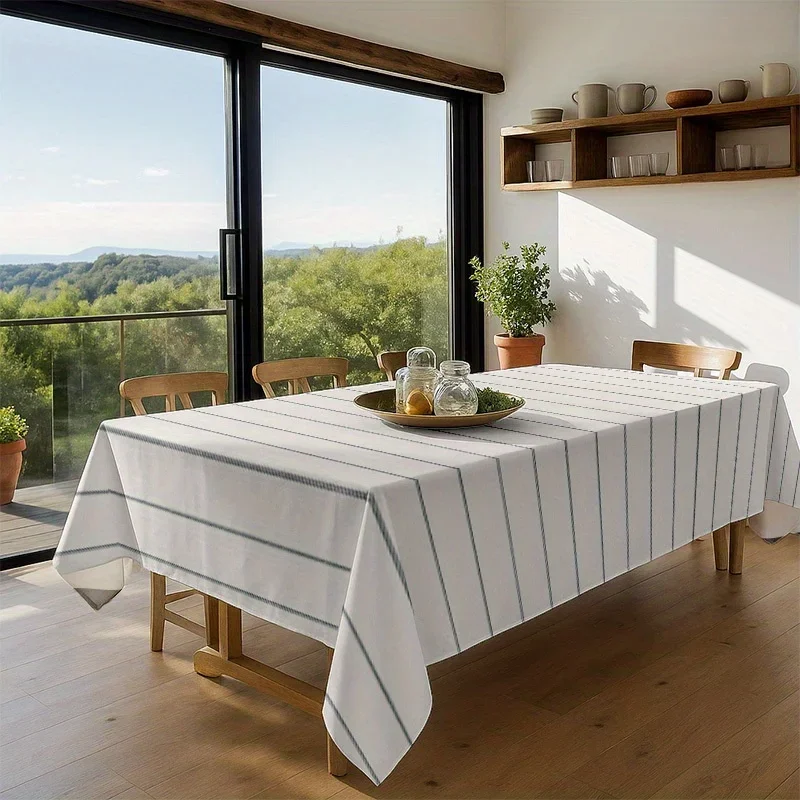 1pc Soft, Fashionable, Elegant and Simple Vertical Stripes Tablecloth, Machine Washable and Easy to Clean, YZB