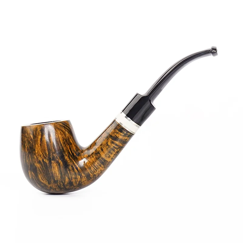 

Briarwood Tobacco Pipe Classic Curved Handle Pipe Gift 9mm Flue Channel Acrylic Pipe Mouth Saddle Mouth with Decorative Ring