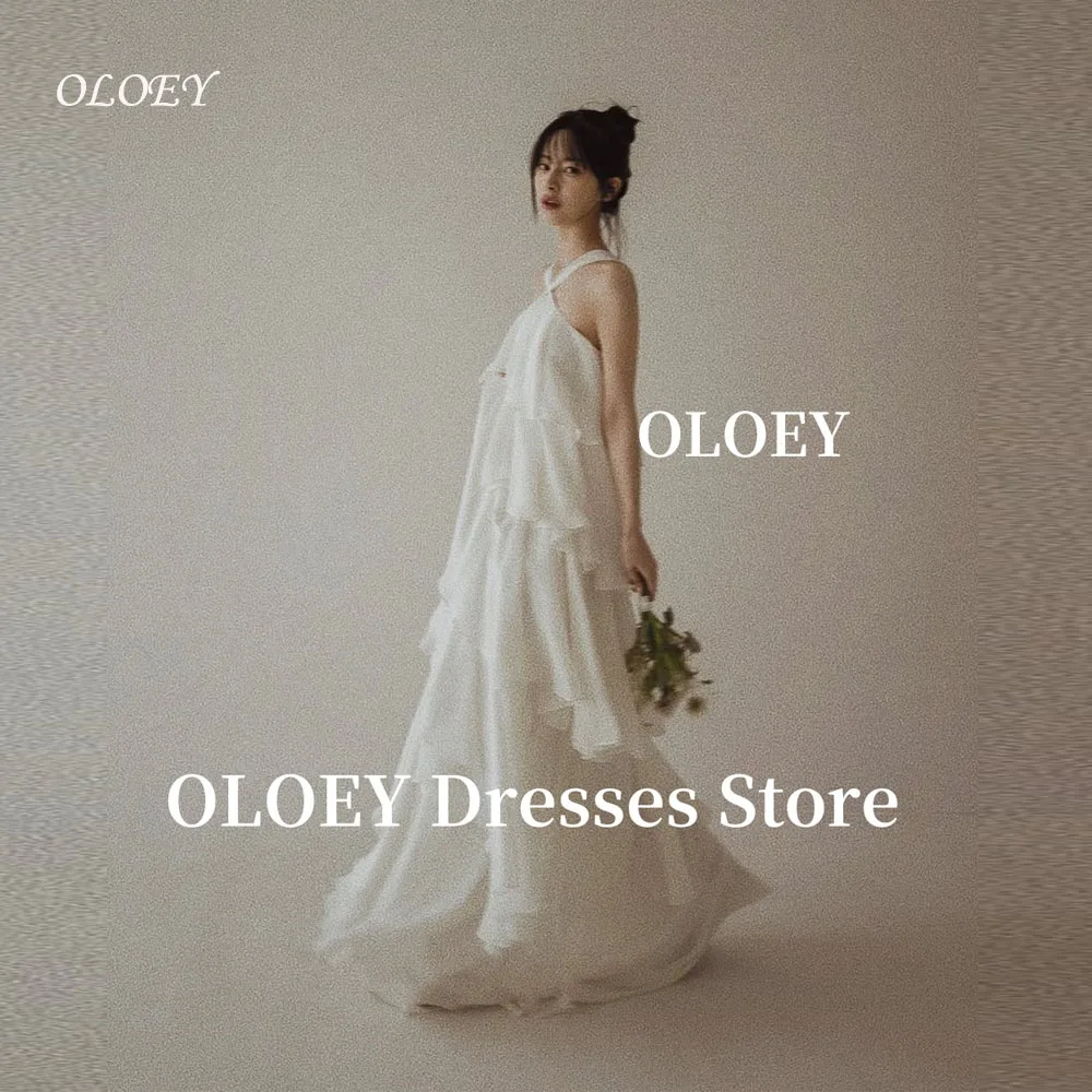 

OLOEY Princess Tiered Silk Organza Wedding Dresses Korea Photo shoot Halter Sleeveless Fairy Bridal Gowns Fairy Customized