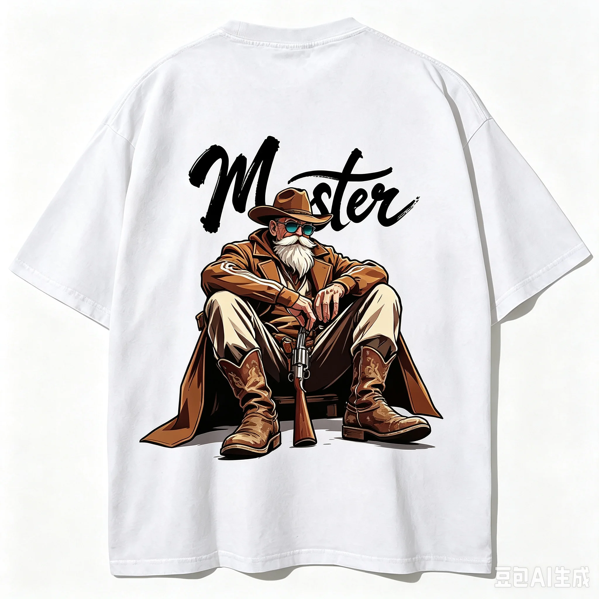 Master Roshi Western Cowboy Graphic T Shirt Unisex Oversized Back Print Anime T-shirt Hip Hop Vintage Streetwear Casual Short Sleeve Tops