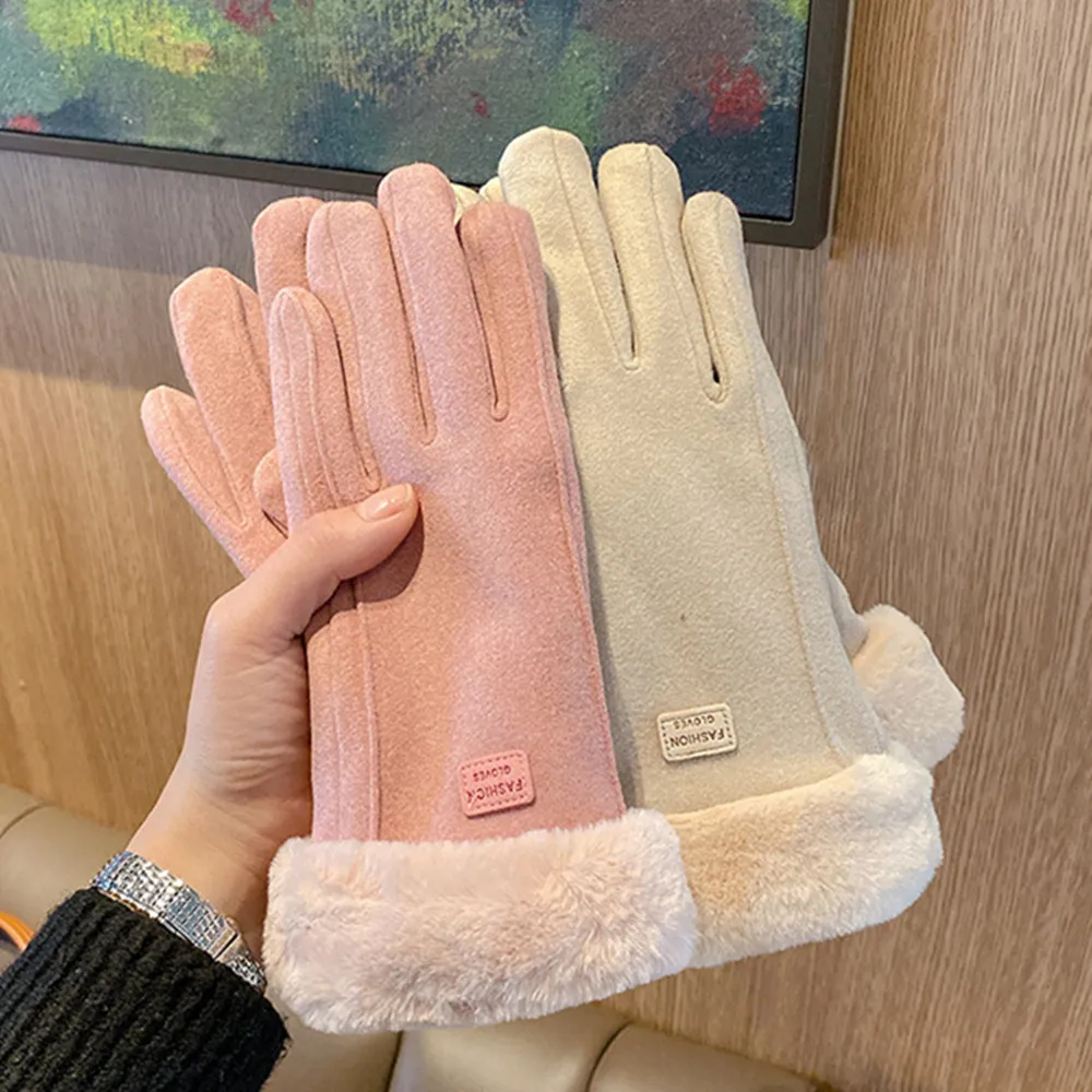 Guantes cálidos de Cachemira para mujer, manoplas con pantalla táctil, gamuza, protección contra el frío para exteriores, guantes cálidos para conducir y ciclismo, invierno