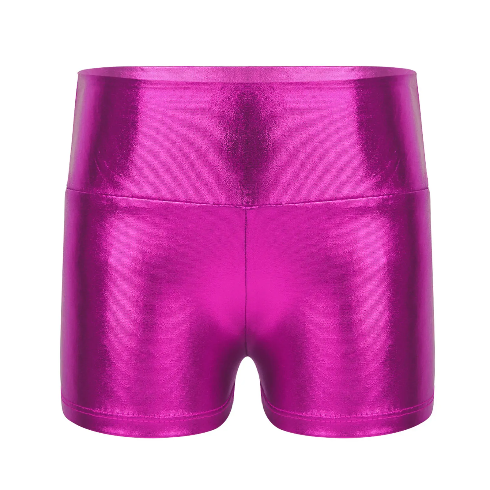 Metallic Shiny Dance Shorts High Waist Bottoms Activewear for Sports Gymnastic Workout for Kids Girls