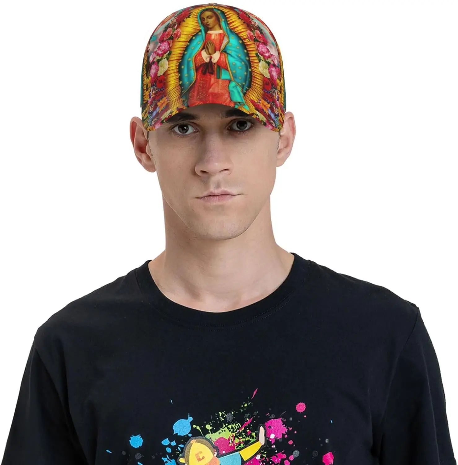 قبعة Our Lady of Guadalupe Virgin Mary Snapback للجنسين للبالغين، قبعة بيسبول قابلة للتعديل، قبعات بولو قطنية باللون الأسود