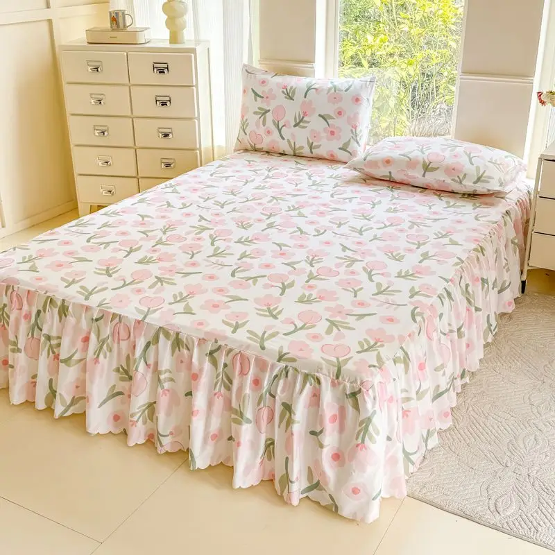 Cute Floral Bed Skirt Single Piece Home Use Dustproof Princess Style Non-Slip Cover