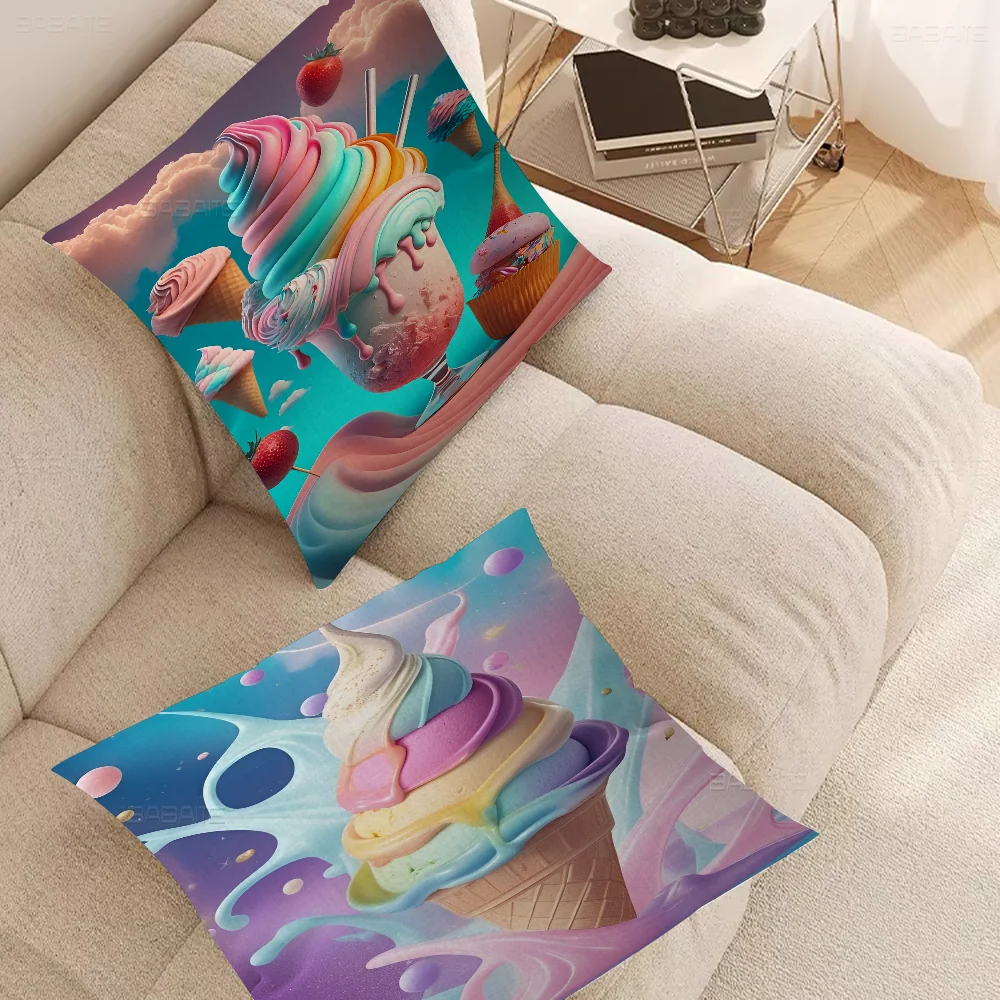 

Ice Cream Desserts Cake Food Pillowcase Toon Gift Cushion Cover Bedroom Home Sofa Chair Seat Decor Pillow Case