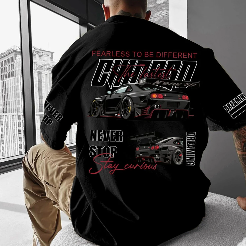 Chicago Letter Racing Print T-Shirt for Adults in Various Styles Clothing Graphic Short Sleeve Shirt Men for Summer