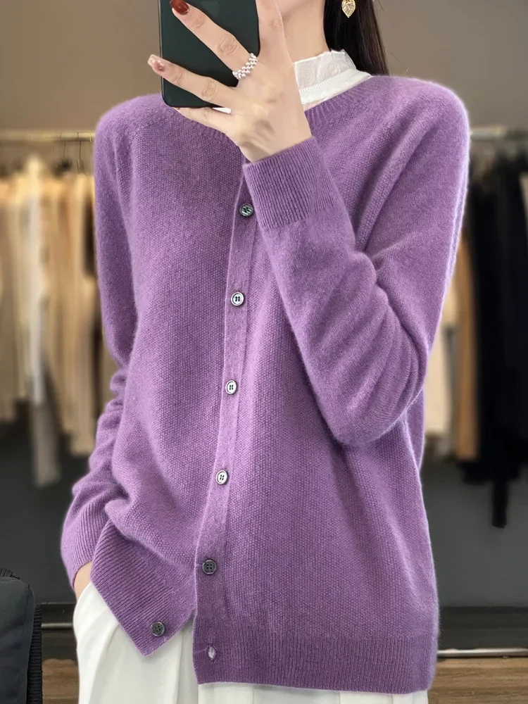 High Quality Round Neck Long Sleeve Cardigan Women Sweater Coat Top Cardigans Outwear Fashion N206