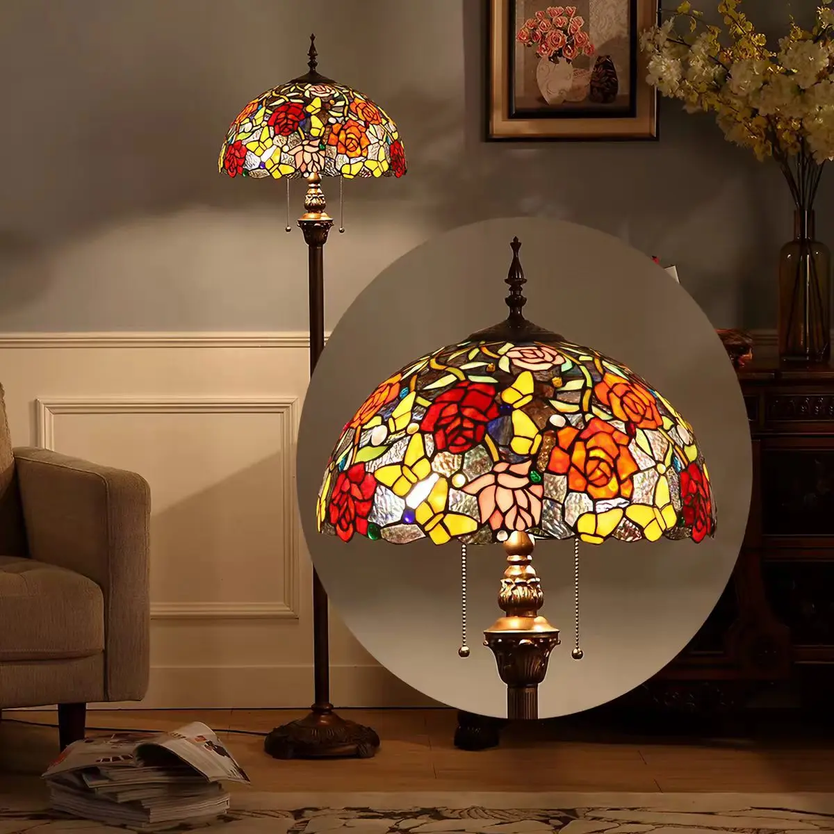 Tiffany Stained Glass Floor Lamp Led Vintage Mushroom Corner Lamp for Living Room Bedroom American Villa Office Reading Tall Lam